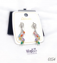 Colored zircon silver-plated long earrings