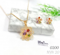 Colorful zircon stud necklace set