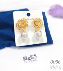 Fashion Gold-Plated Flower Zircon Pearl Drop Earrings