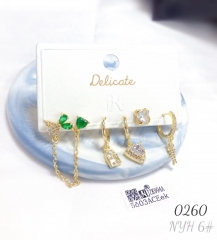 Gold-plated Cubic Zirconia Hoop Clip Earrings Set