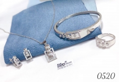 Silver-plated zircon earrings, necklace and ring set