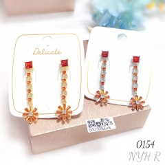 New Long Earrings Elegant Pendant Pink Crystal Leaf