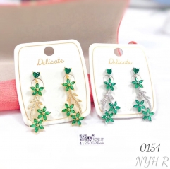 Natural Emerald Zircon Leaf Design Earrings Fine Jewelry