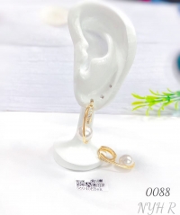 Vintage Party Jewelry Zircon Brass Hoop Round Pearl Earrings