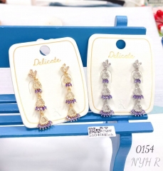 Purple Zircon Crystal Long Dangling Tassel Women's Earrings