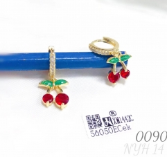 Exquisite zircon cute golden cherry fruit earrings