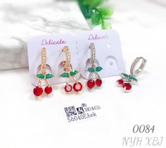 Gold-plated CZ Pave Enamel Red Cherry Fruit Stud Earrings