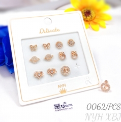 6 style rose gold stud earrings