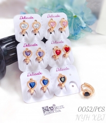 Mixed Color Heart Zirconia Earrings