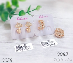 Gold-plated copper earrings with zircon settings, women's style