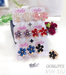 Mixed color zircon flower hoop earrings
