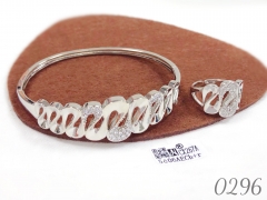 Silver plated twisted wave bangle and ring set