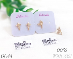 Leaf cross earrings with gold-plated zircon stones