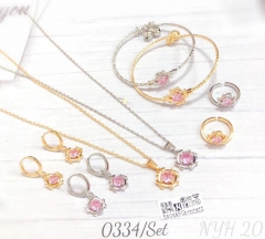 Cubic zirconia pink zircon earrings four-piece set