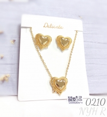 Heart-shaped polished pendant necklace earring jewelry set