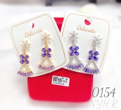 Elegant classic purple zircon flower drop earrings