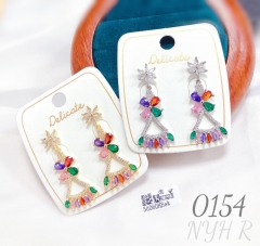 Elegant classic colorful zircon flower drop earrings
