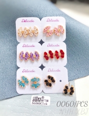 Gold-plated butterfly-shaped various colors zircon earrings