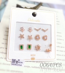 Small cute various shapes champagne gold stud earrings
