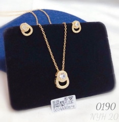 Gold-plated Zircon Pendant Necklace and Earring Set
