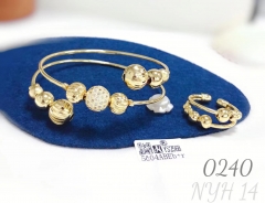 Copper and gold beaded bracelet and ring with zircon stones