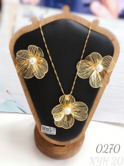 Pearl openwork flower gold-plated earring necklace set