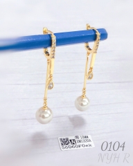 Pearl brooch button shaped korean style drop earrings