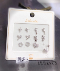 Zircon gold-plated silver heart flower leaf moon shaped small earrings