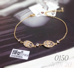 Korean style leaf zircon gold plated adjustable bracelet
