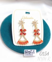 Full diamonds red white zircon stones elegant floral pendant earrings