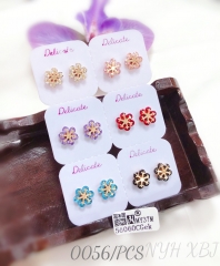 Snowflake zircon gold plated mixed color small stud earrings