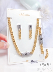 Cross chain necklace gold silver mixed color bracelet earring 3 pcs jewelry set