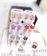 6 color mixed zircon flower earrings for girls