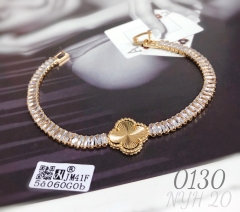 Four-leaf clover gold plated zircon women's tennis bracelet
