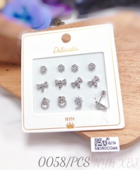 Various shapes flower bow small silver-plated stud earrings