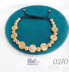 Black twisted rope zircon polished gold-plated beaded bracelet