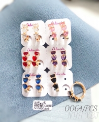 Heart shaped zircon mixed color gold plated copper earrings