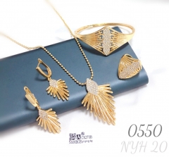 Fan shaped zircon gold plated four-piece jewelry set