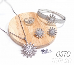 Sunflower pendant necklace earrings ring bracelet zircon silver-plated children's set
