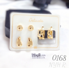 3 pairs gold-plated versatile stud hoops earrings set