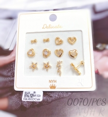 Star heart bow gold-plated zircon stud earrings for girls