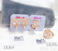 Trendy butterfly shaped zircon champagne gold hoop earrings