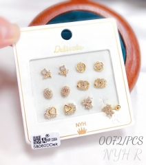 6-piece set of gold-plated zircon stud earrings for girl