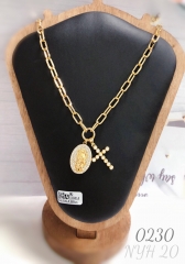 Cross-shaped Virgin Mary pendant gold-plated necklace