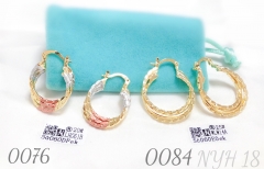 Three color mixed gold-plated disc earrings