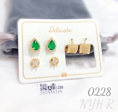 Green teardrop zircon white star zircon earring set