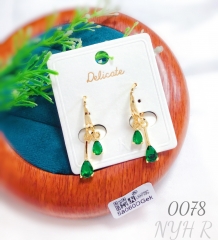 Green teardrop zircon pendant earrings with gold plating