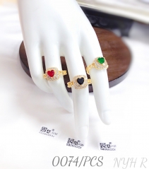 Multicolored heart shaped zircon open ring