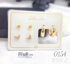 Heart shaped butterfly gold plated women's earrings set