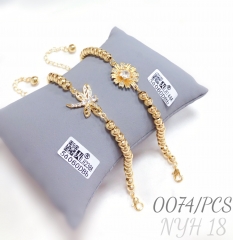 Sunflower flower beaded gold plated adjustable bracelet